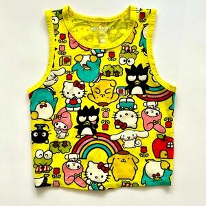 Hello Kitty by Sanrio Hybrid Apparel Yellow Cropped Tank Top Juniors Size Small